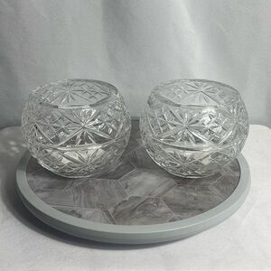 Crystal Brands Intl 24% Lead Cut Crystal Bowls Set of 2 Czech Republic 4.5”